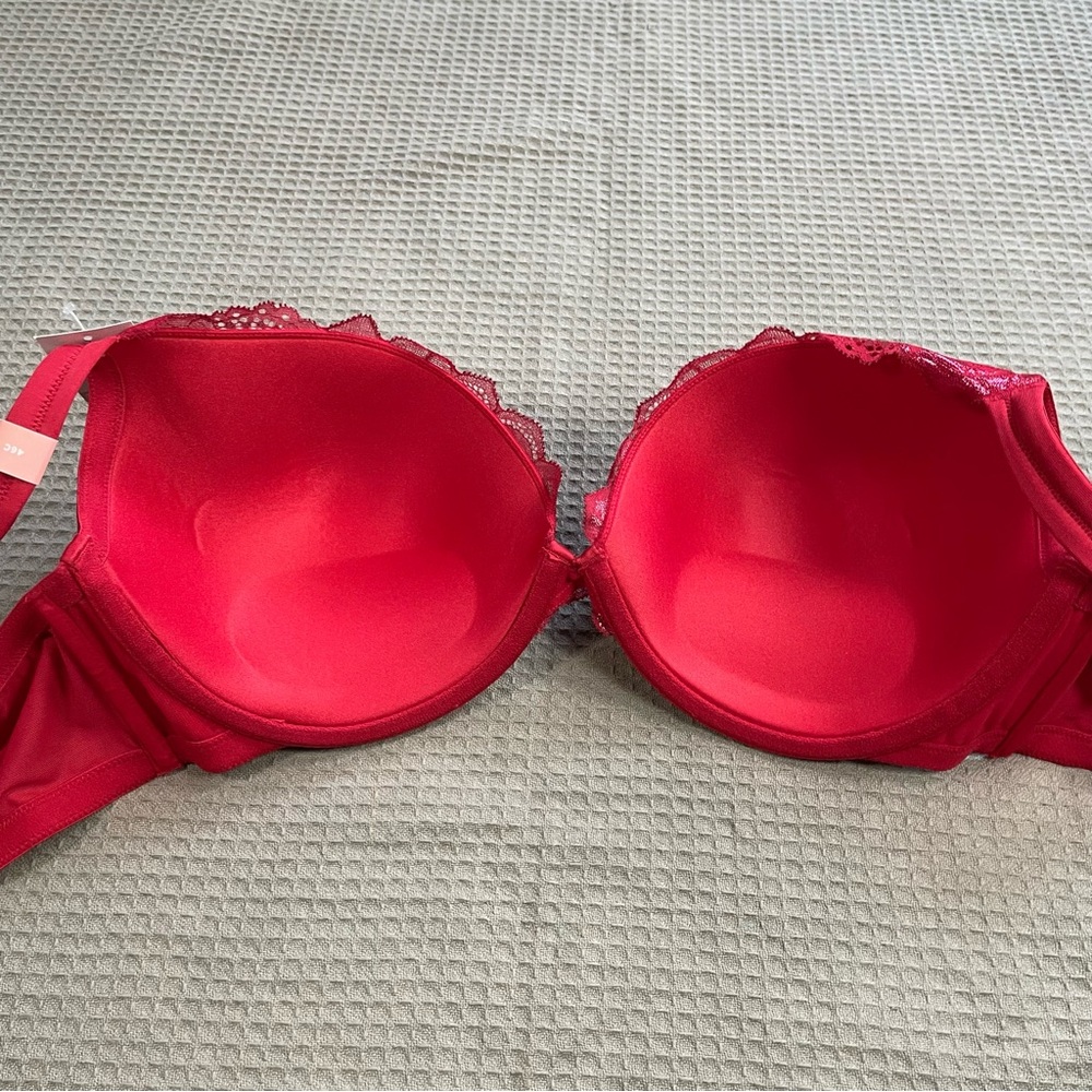 New Cacique Boost Plunge Bra 46C Red Lace Overlay Underwire Modern - Picture 4 of 8